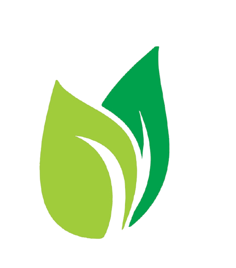 Two overlapping green leaf shapes with a minimalist design, one light green and one dark green.