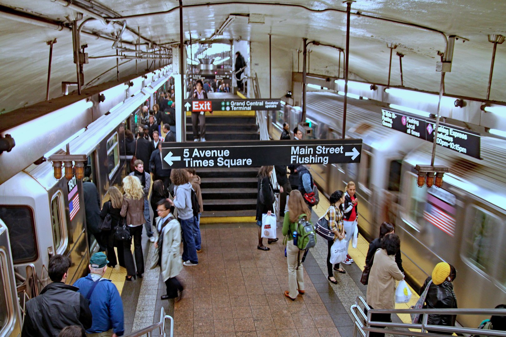 New York, USA - October 26, 2009: New York's subway network has key stations where several lines intersect an allow travelers to switch from one to the other, such as at Times Square.