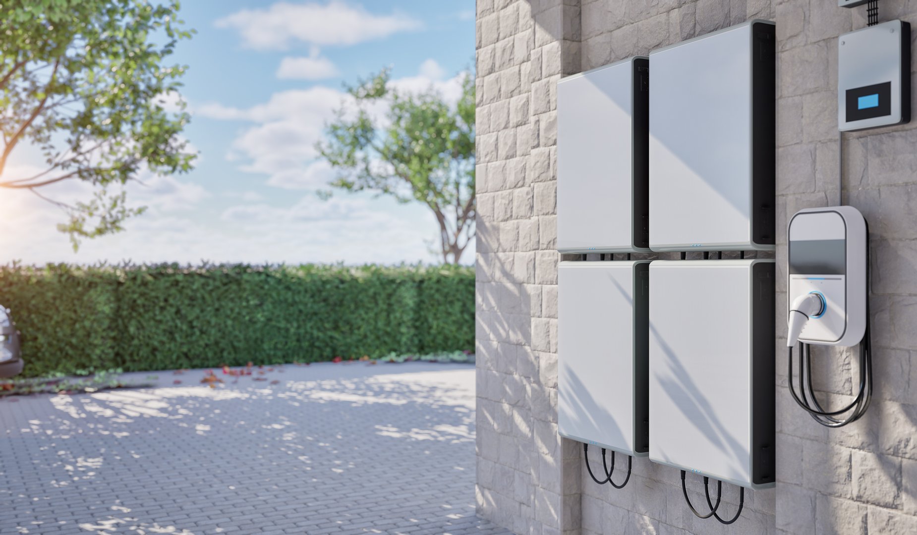 3d rendering battery energy storage system with ev charger for residential used