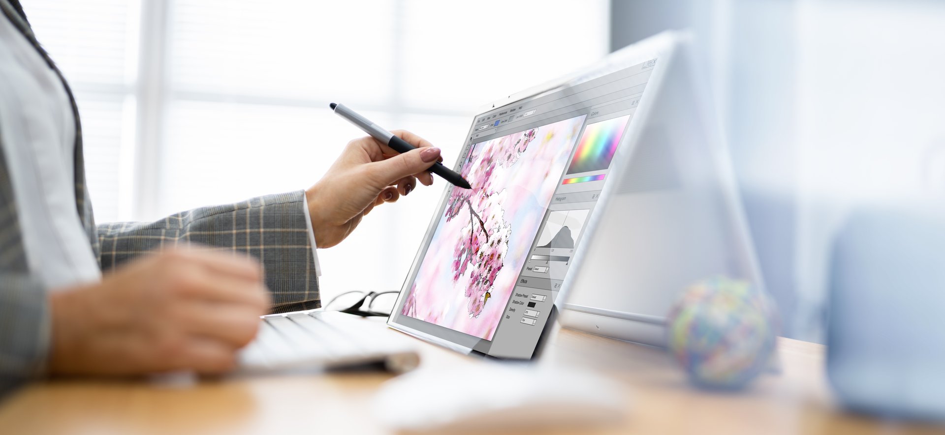 Graphic Designer Artist Drawing On Digital Tablet Or Hybrid Laptop