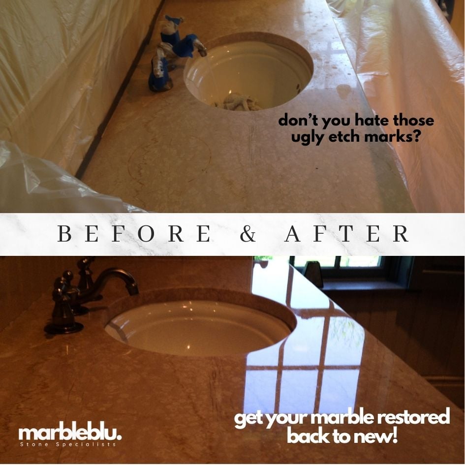 Marble Before And After marble floor etch mark repair and restoration