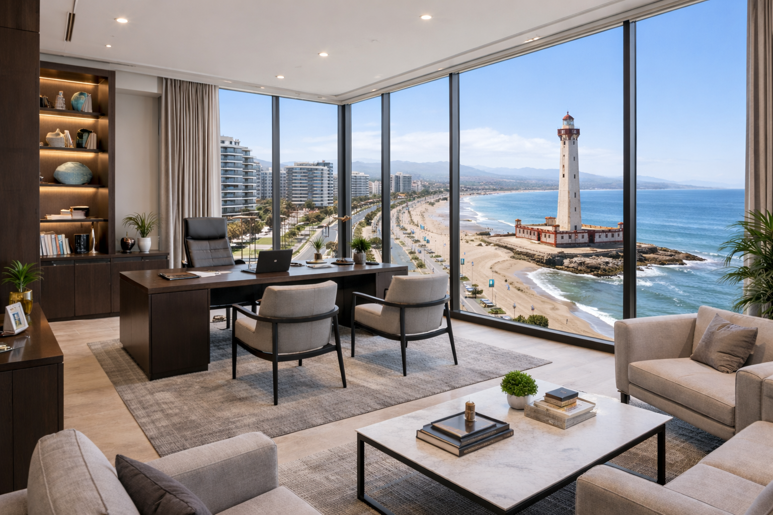 Oficina moderna con vista al Faro de La Serena