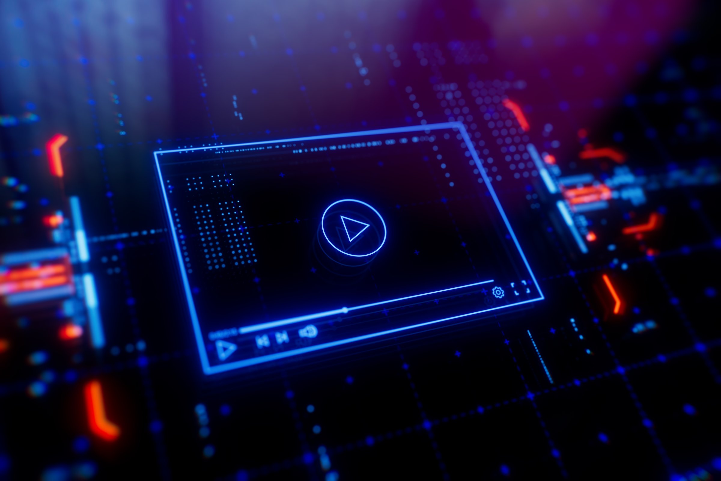 Video on demand. Concept of VDO streaming media, video streaming technology, webinar, online live video marketing, digital video advertising and media marketing.