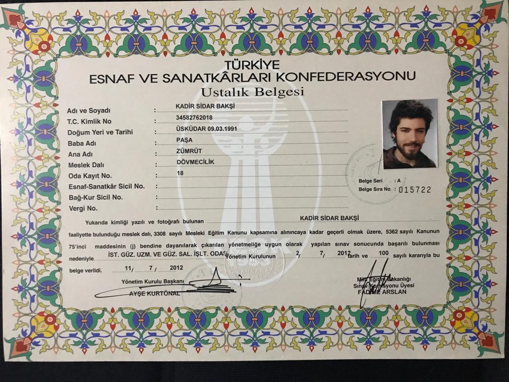 Dövmecilik Ustalık Belgesi - En Üst Seviye Meslek Yeterliliği - T.E.S.K. 2012