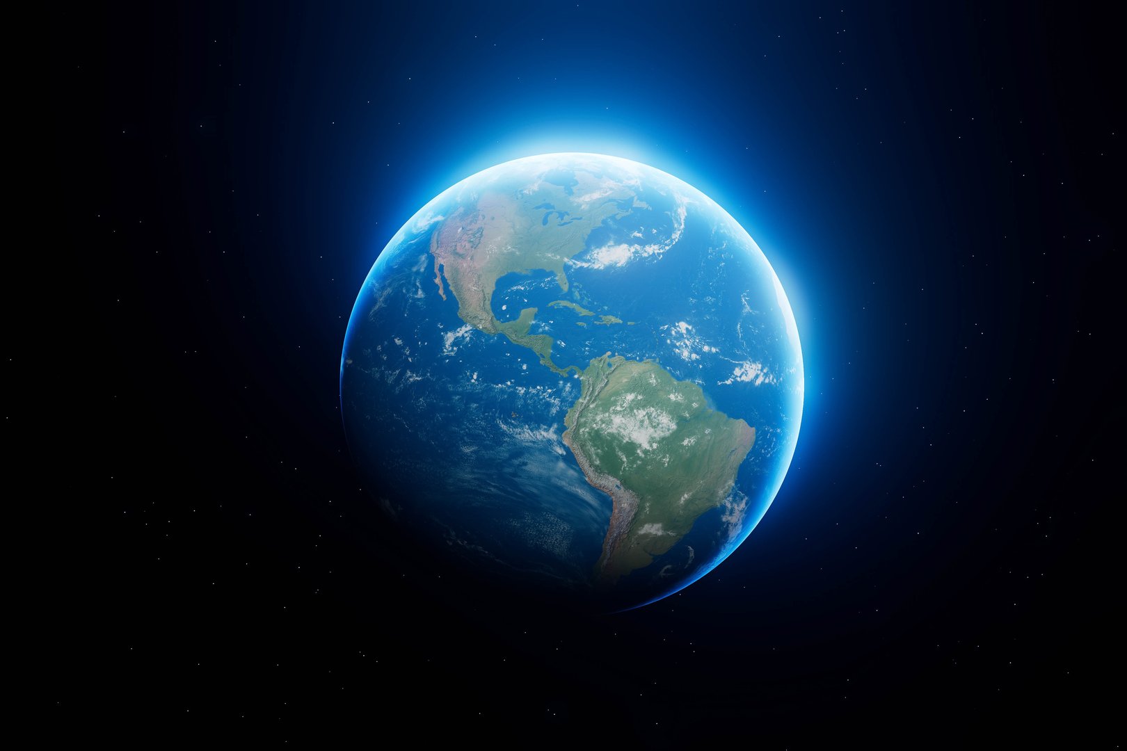 A blue and green planet Earth with a white spot on it.