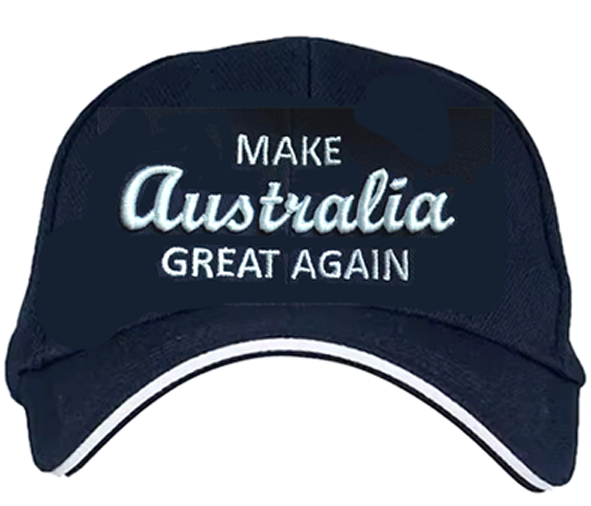 Navy blue cap with "Make Australia Great Again" embroidered in white letters on the front.
