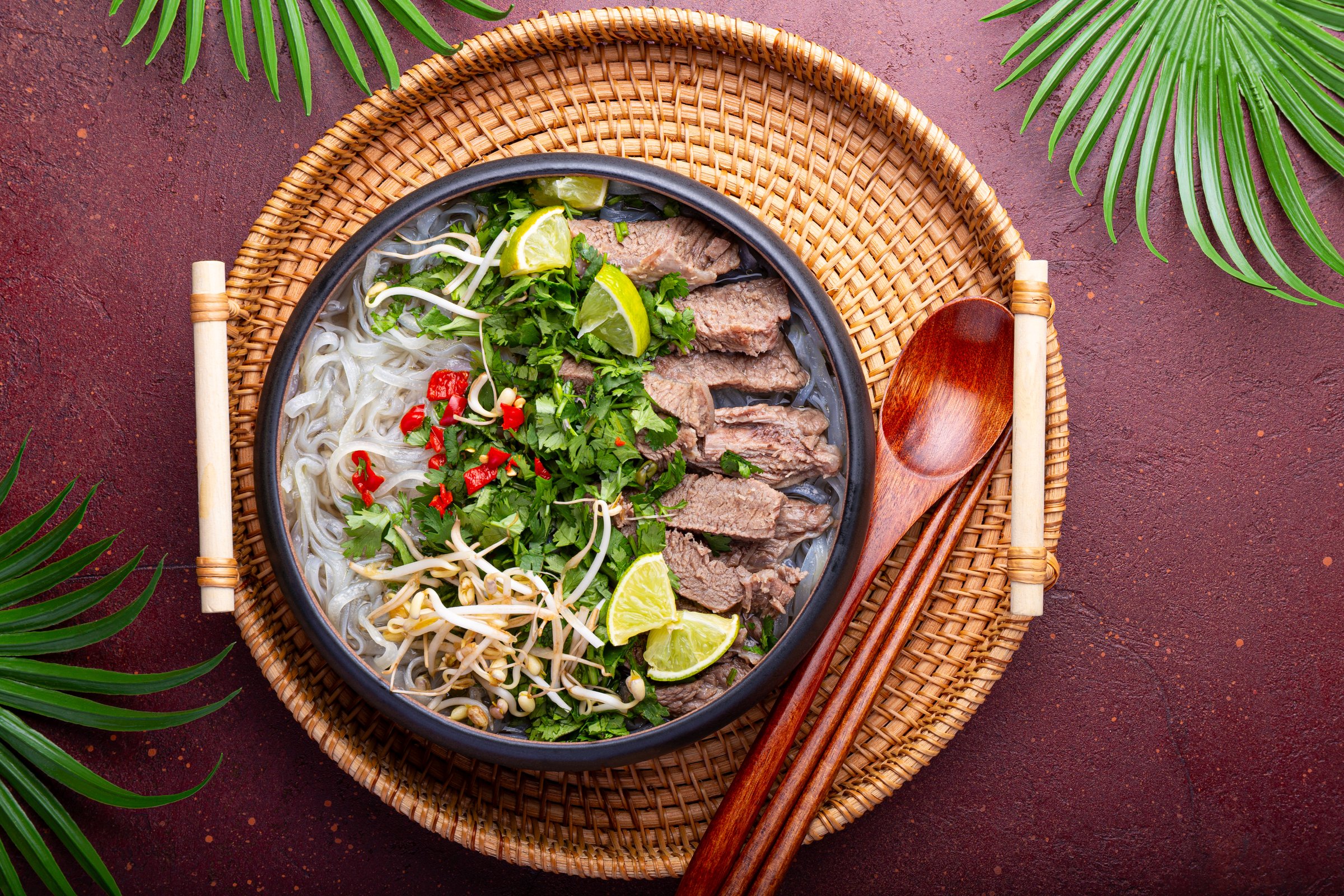 Pho Bo Vietnamese soup with beef and rice noodles