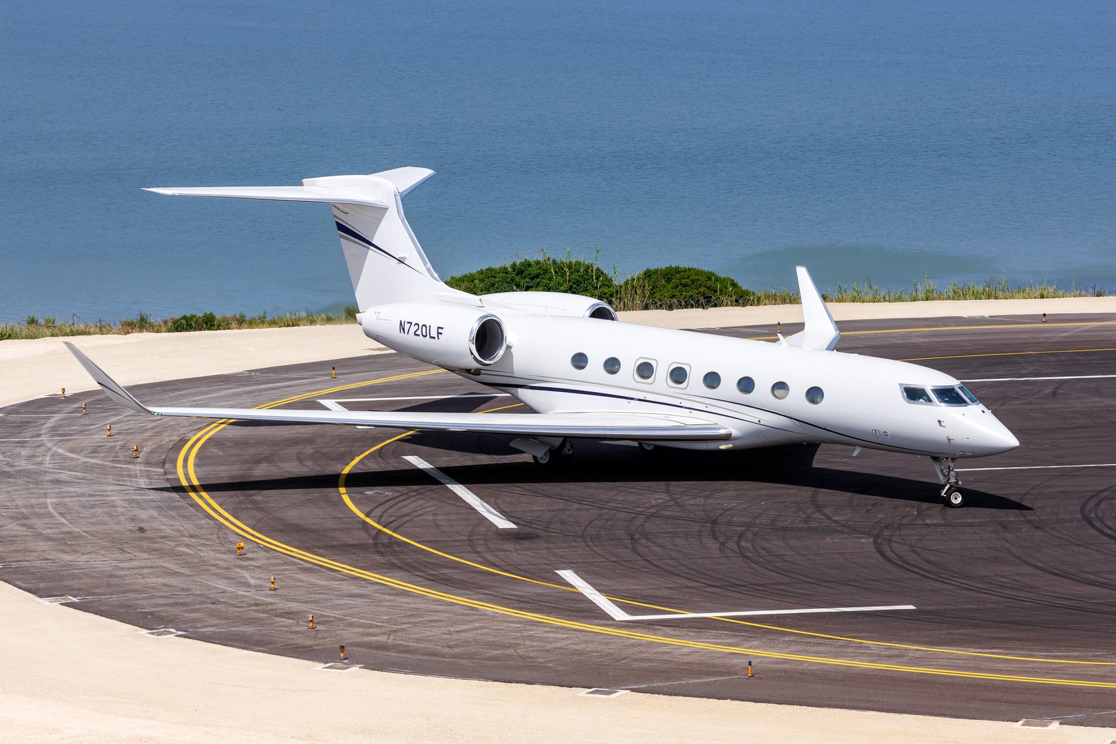 LFG Aviation Gulfstream G650ER airplane at Corfu Airport in Greece