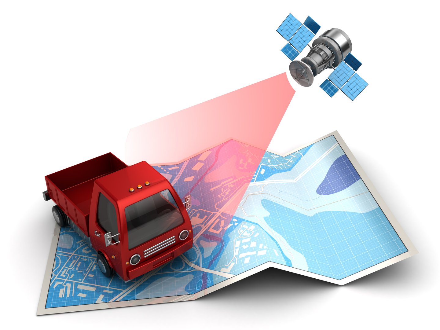 3d illustration of truck location tracking with satellite