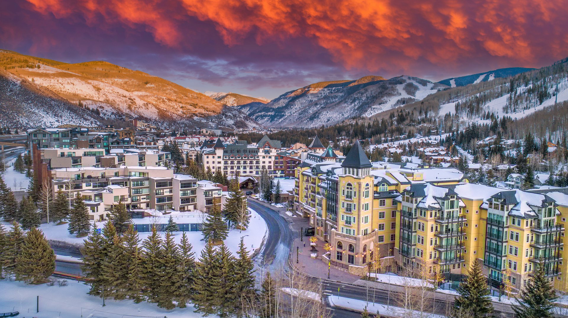 Vail Colorado Downtown Drone Skyline Aerial