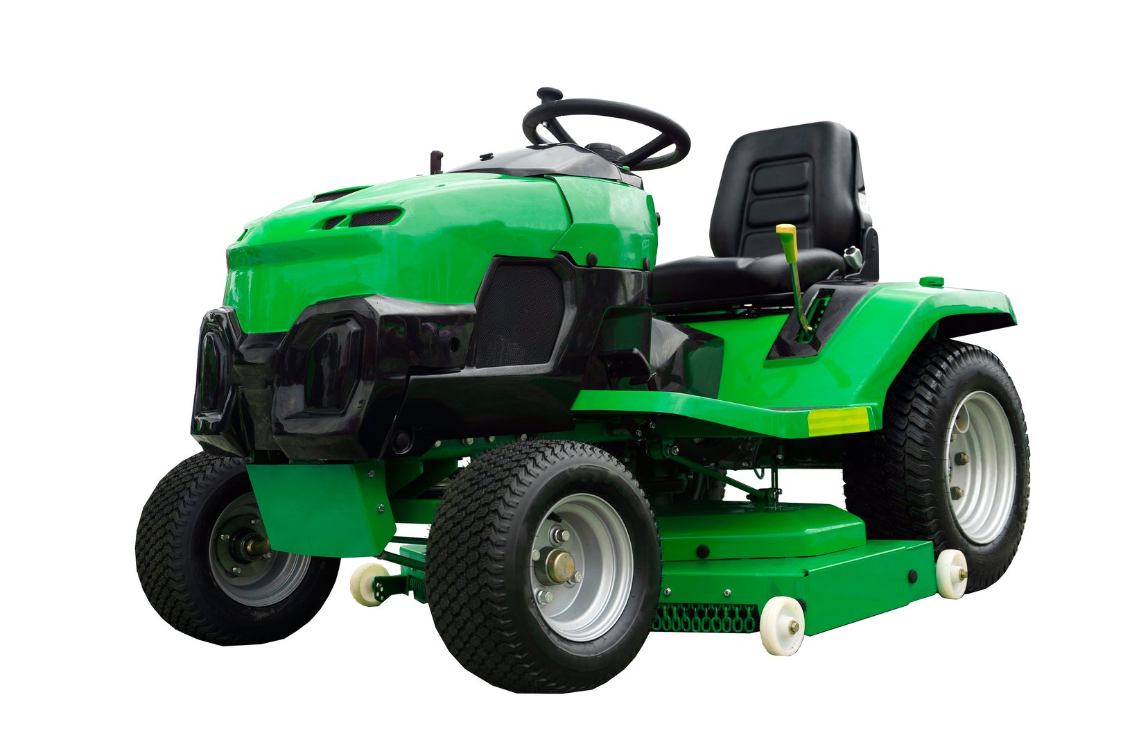 Lawn mower isolate on empty background. Garden equipment for farm and grass and lawn cutting. High quality photo