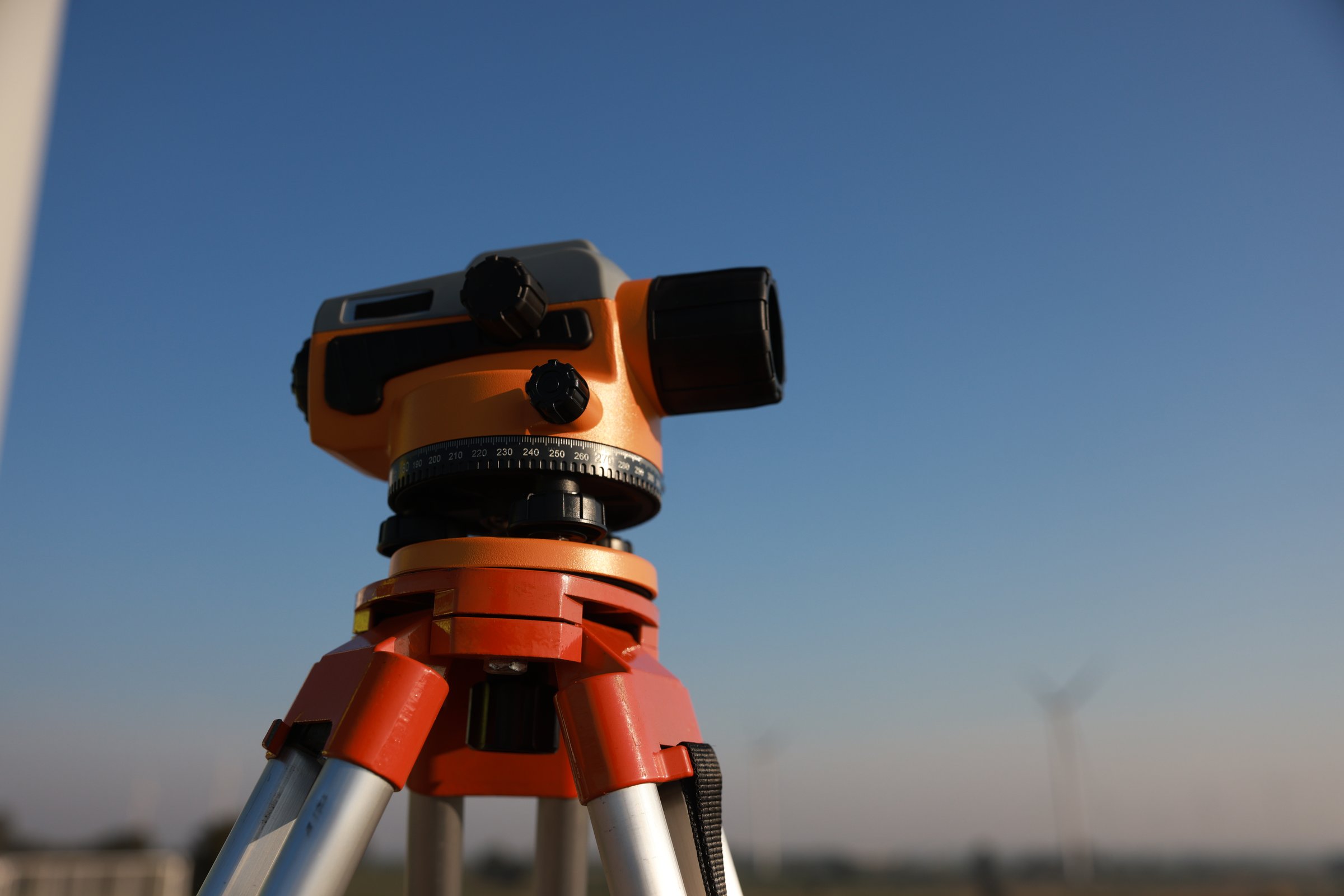 surveyor's telescope at a new construction project, civil leveling survey camera