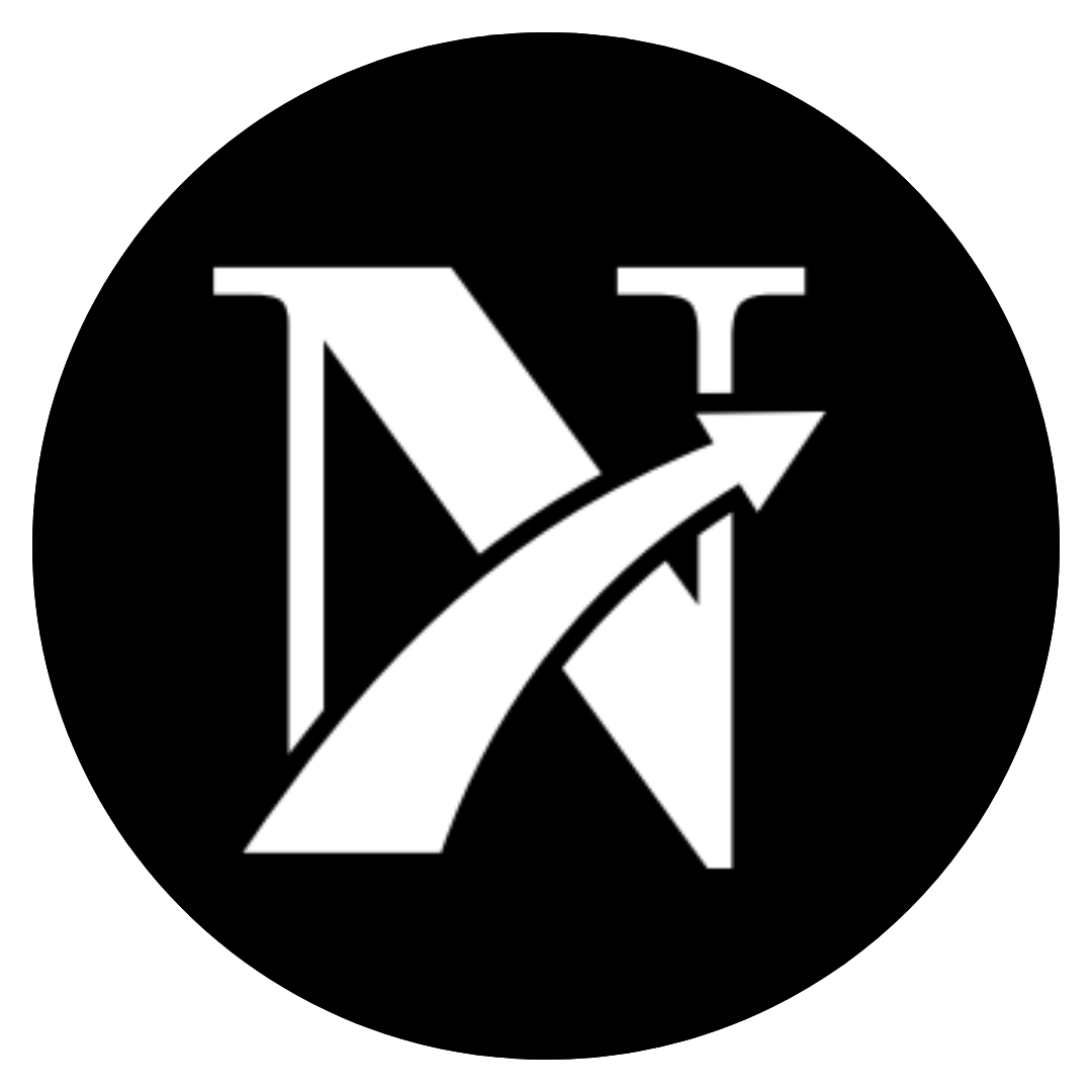 Stylized NK initials logo in black and white within a circular border.