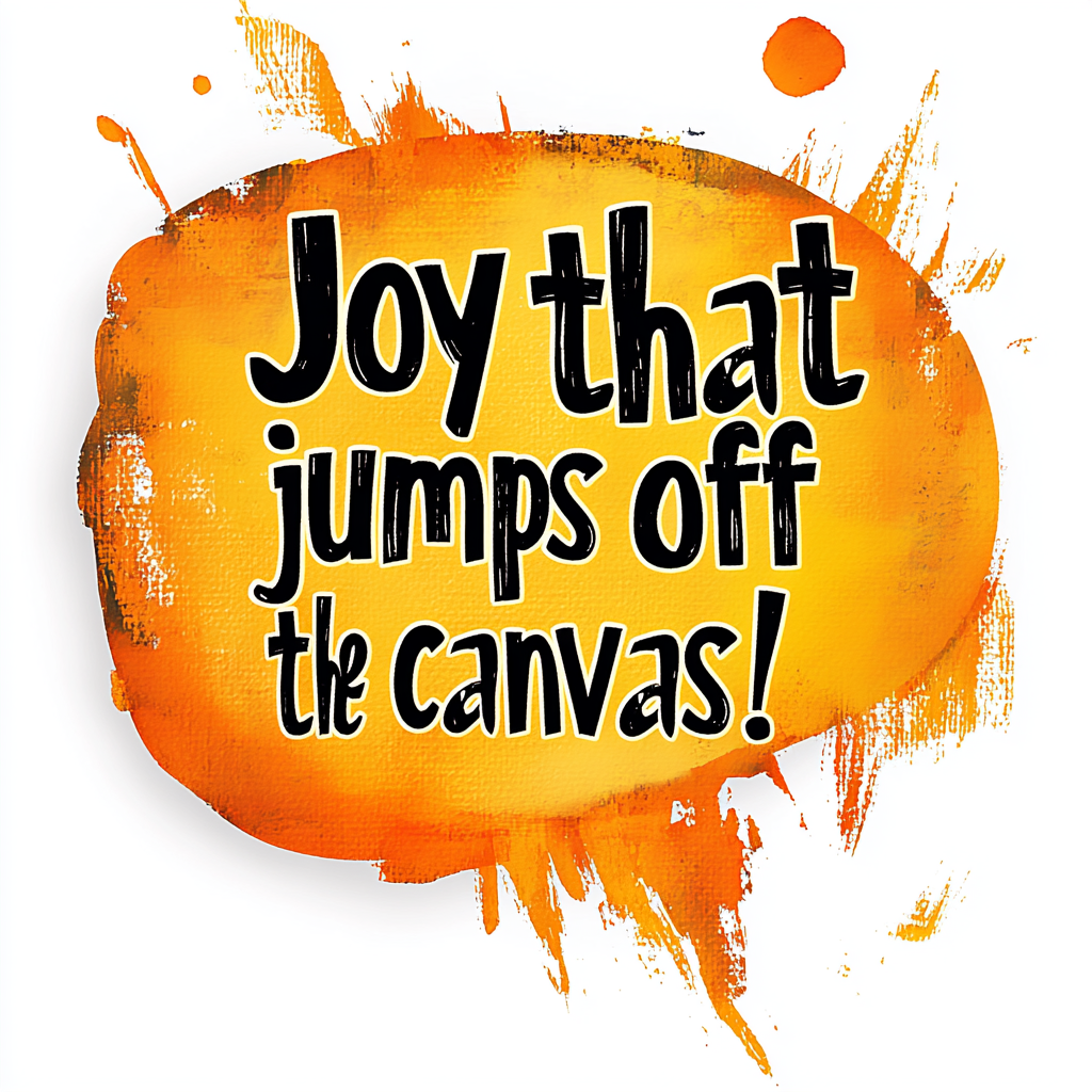 Orange paint splash background with bold black text reading Joy that jumps off the canvas in a playful font.
