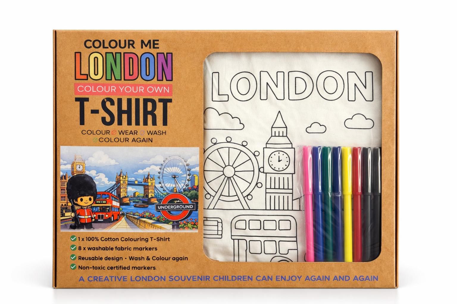 Colour Me London box with T-shirt and washable pens