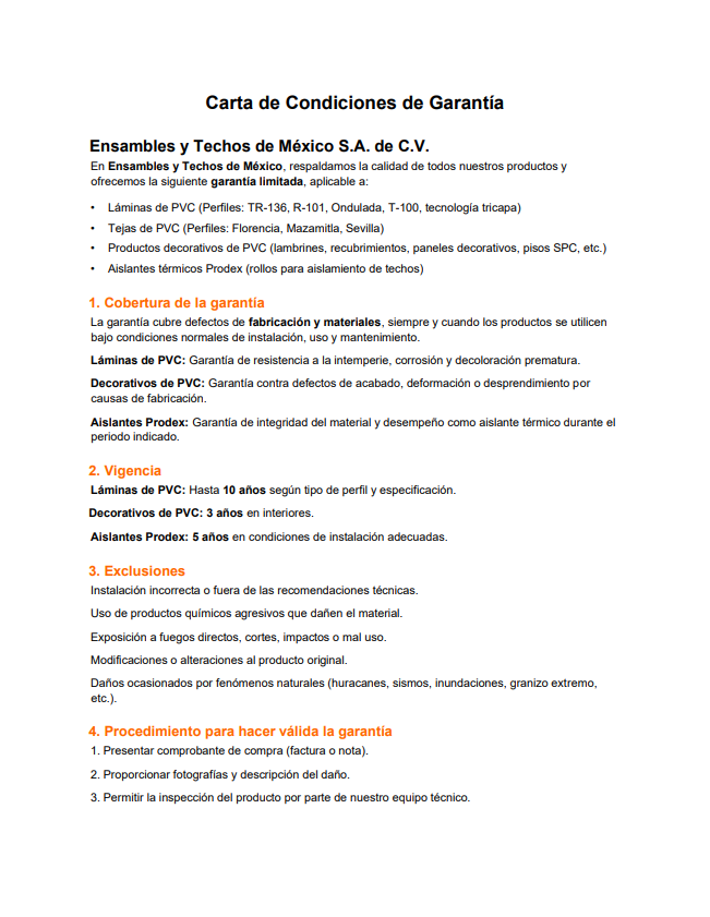 Carta de Garantía ETM - Página 1