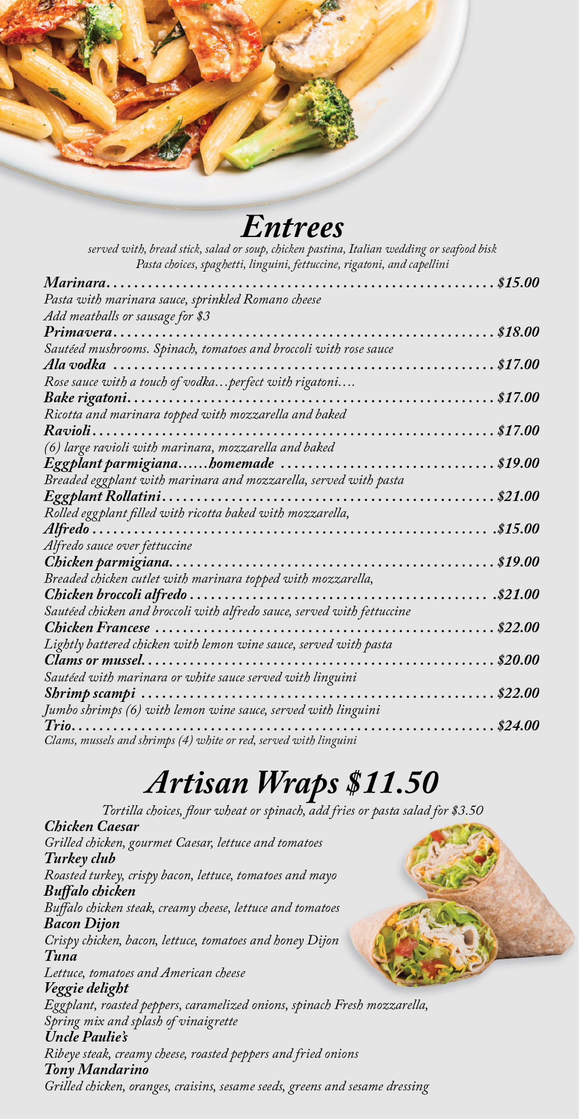Tony Roni's Menu Panel 2