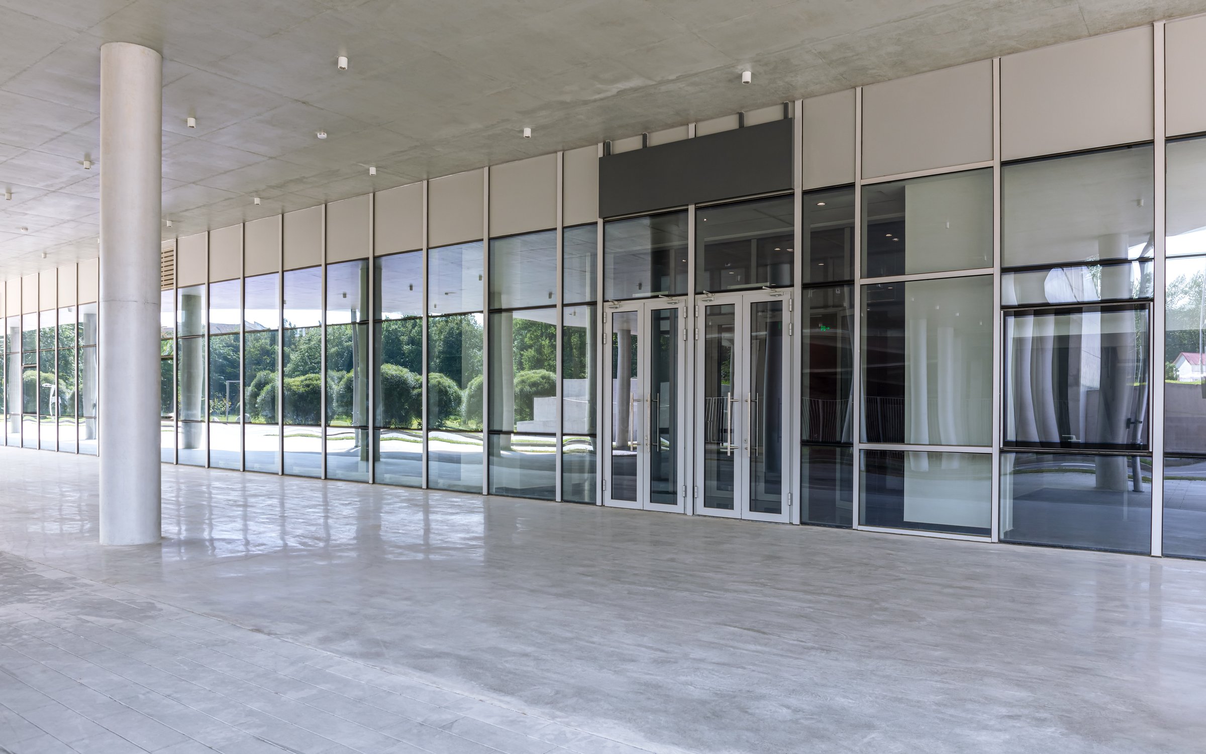 glass doors of entrance in modern building. entrance to office or store.