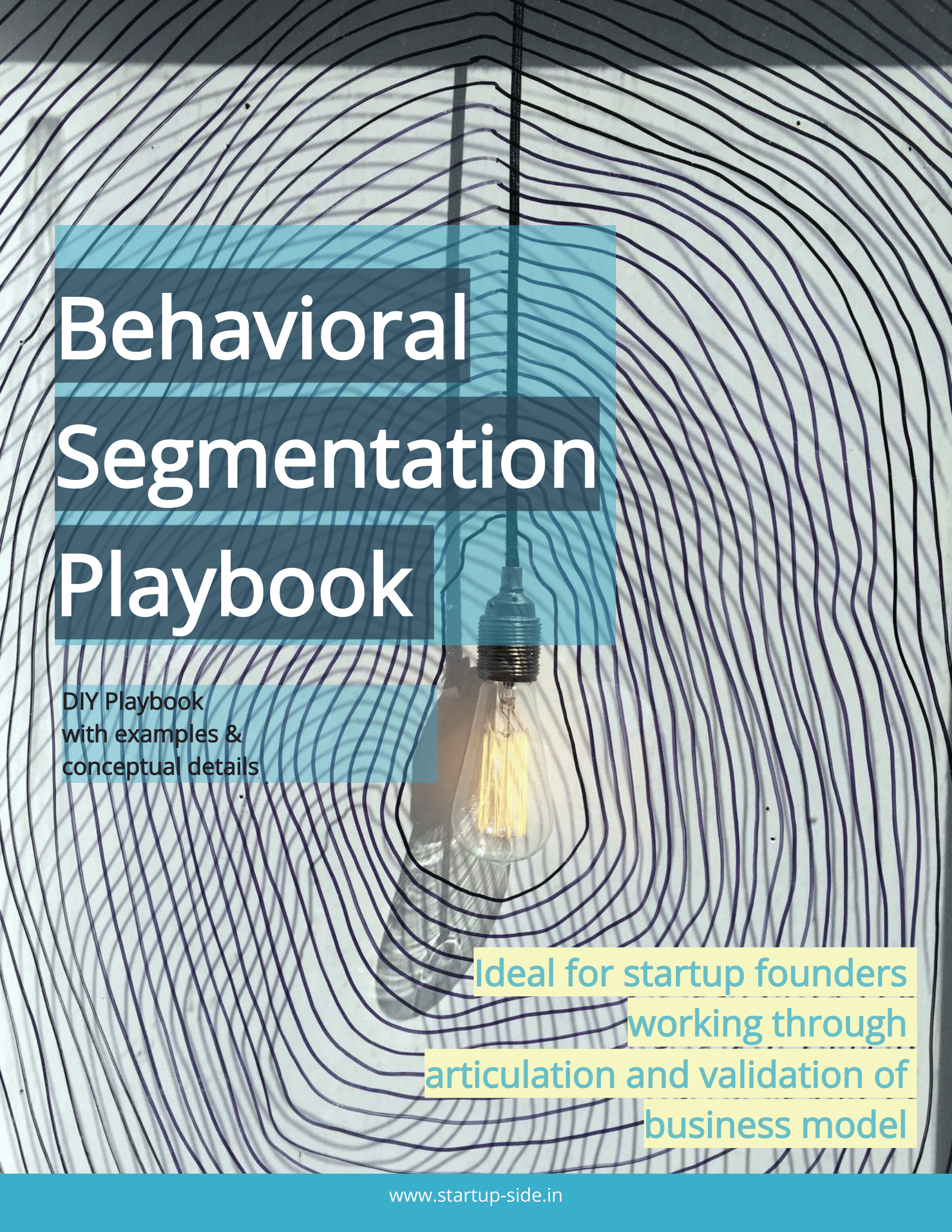 Cover of Behavioral Segmentation Playbook with a lightbulb and wavy line pattern, targeting startup founders.
