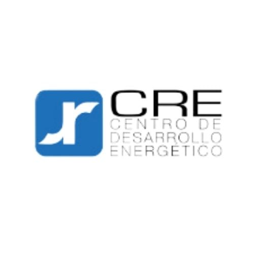 Logo of Centro de Desarrollo Energético featuring stylized initials CRE on a blue and white background.