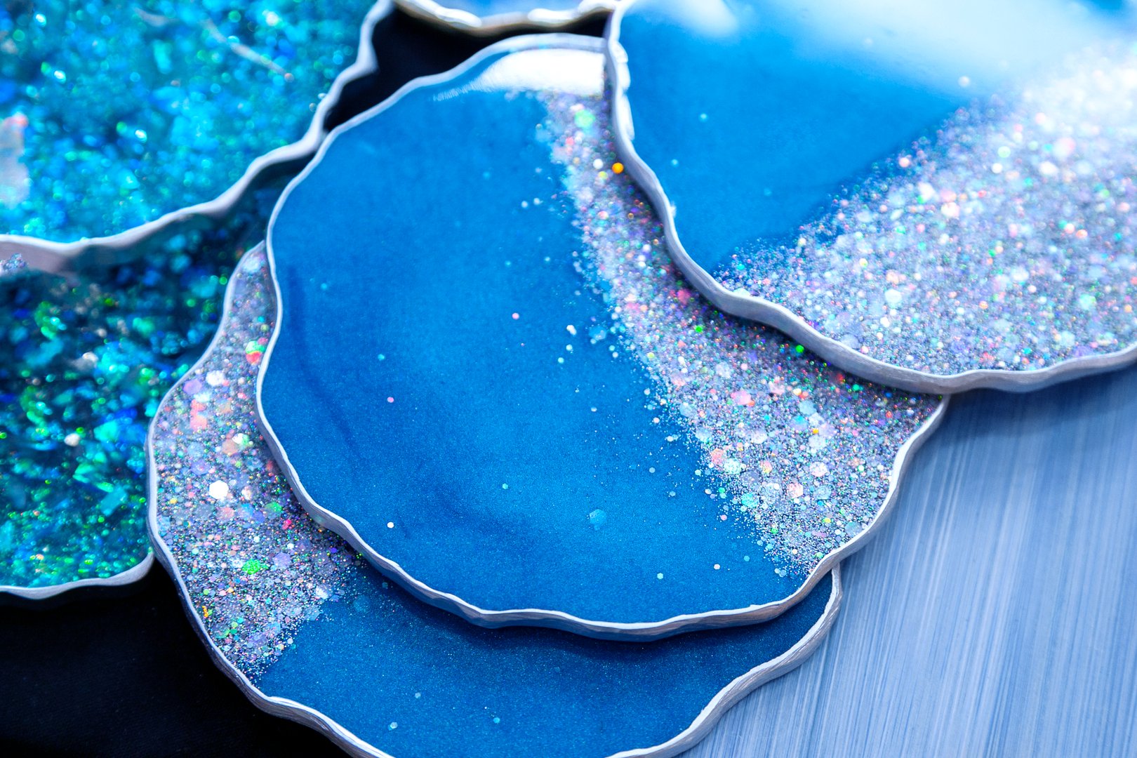 Blue epoxy resin coasters