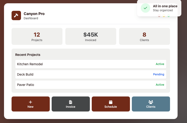 Canyon Pro Dashboard showing customer list