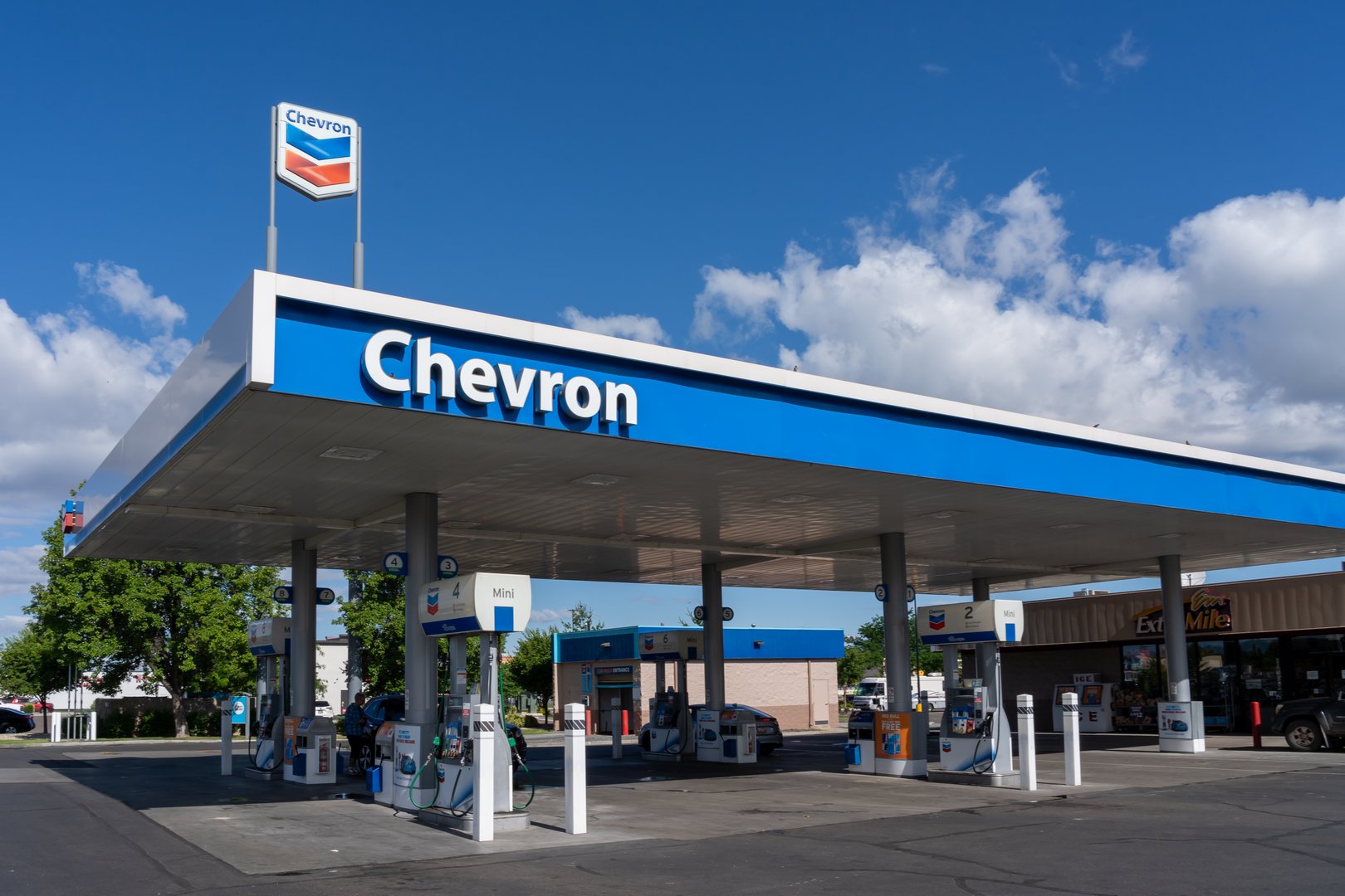 Ontario, OR, USA - June 18, 2023: A Chevron gas station in Ontario, OR, USA. Chevron Corporation is an American multinational energy corporation.
