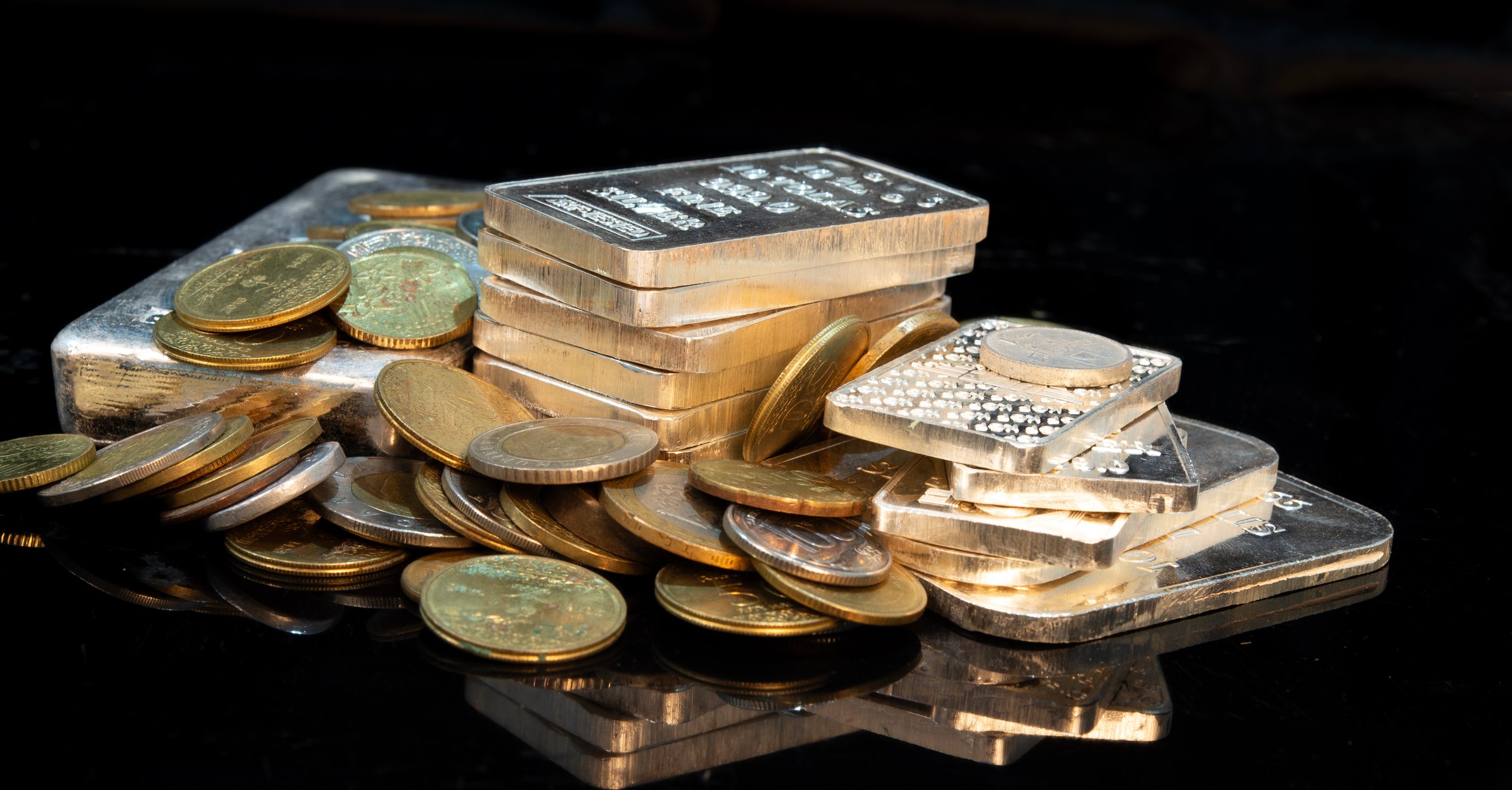 Silver bars and coins