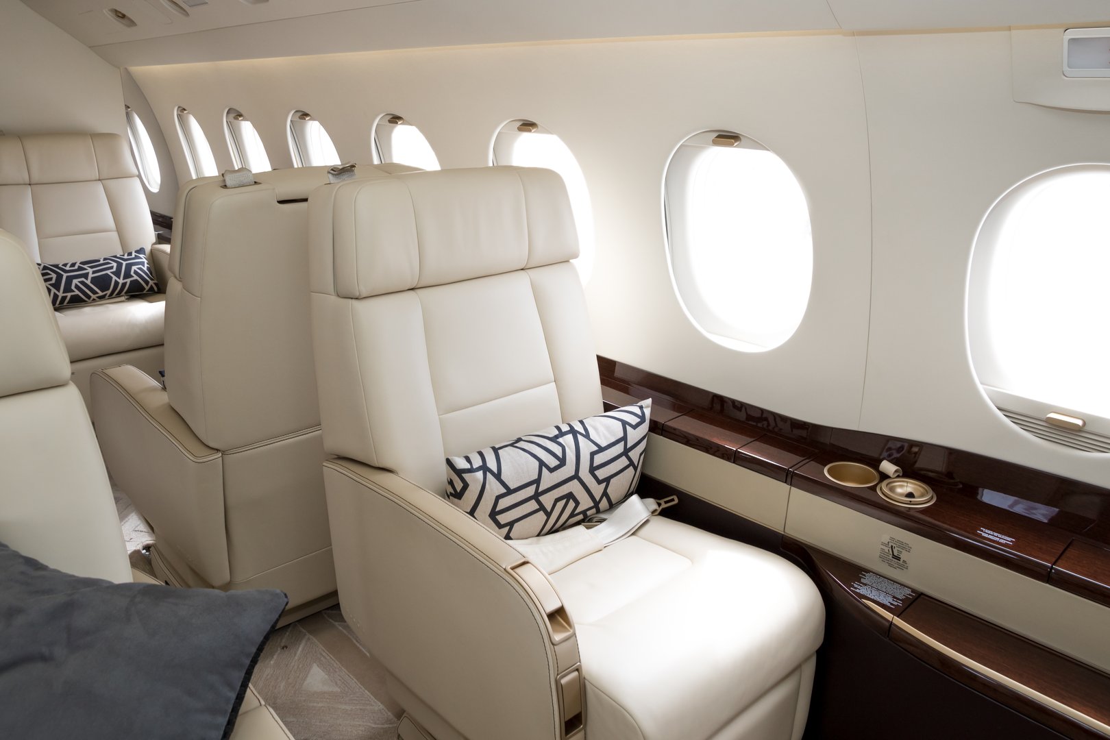 Comfortible chairs in a modern business jet aircraft