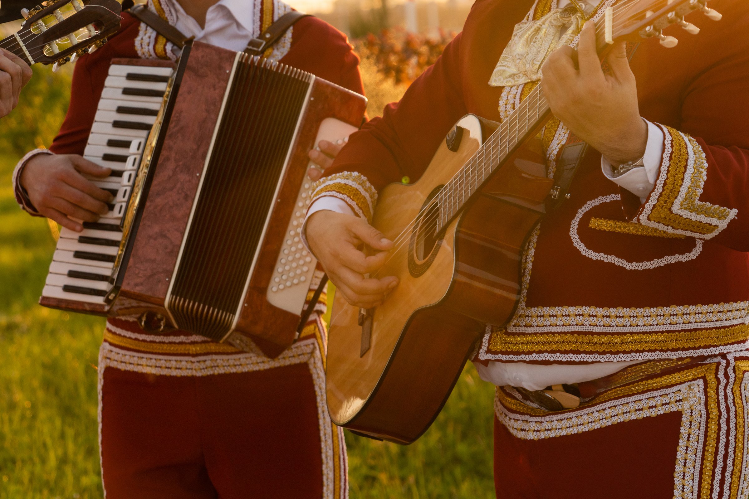 Mexican musician mariachi band on a city street.