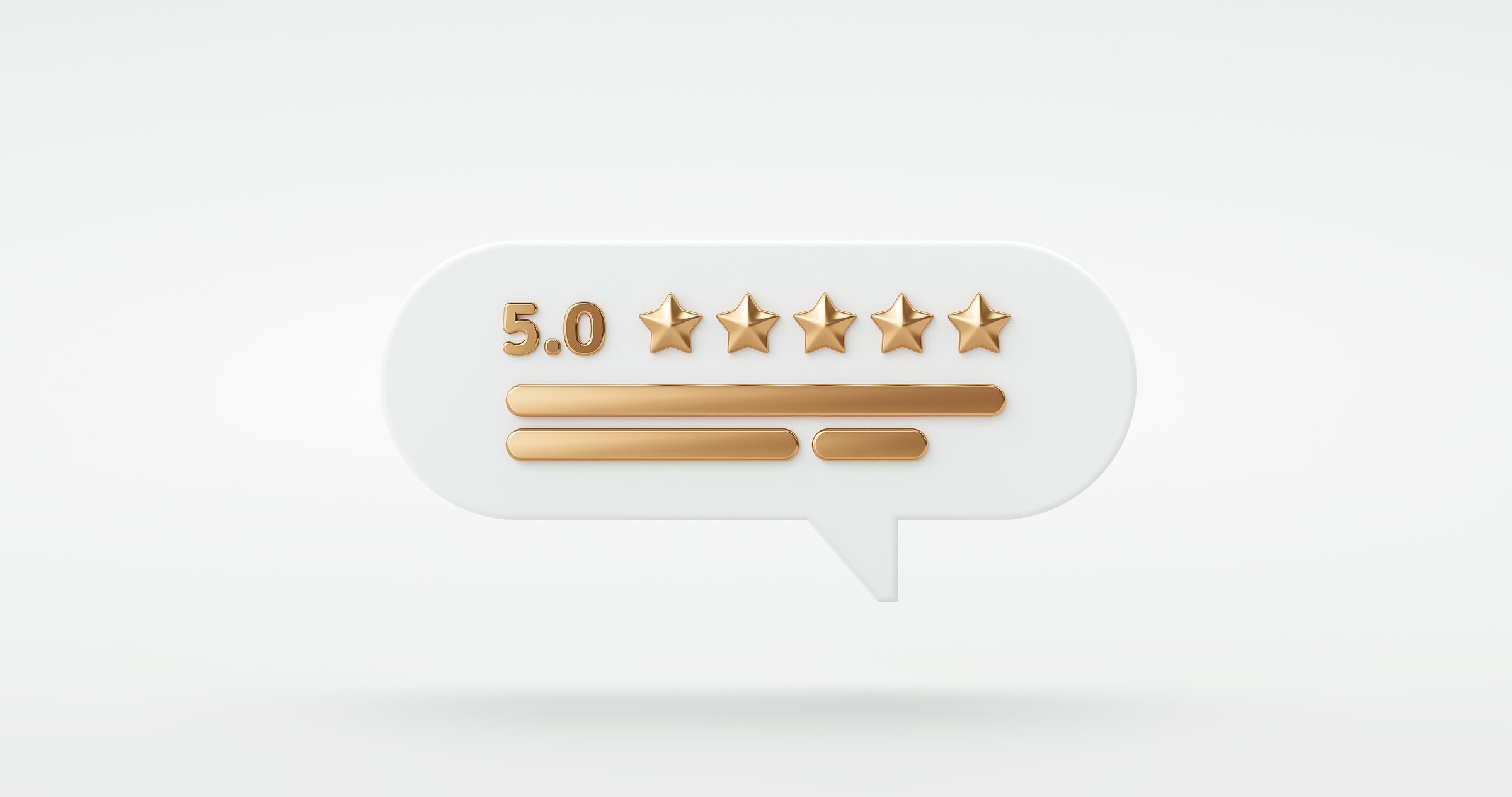 Five gold star rate review customer experience quality service excellent feedback concept on best rating satisfaction background with flat design ranking icon symbol. 3D rendering.