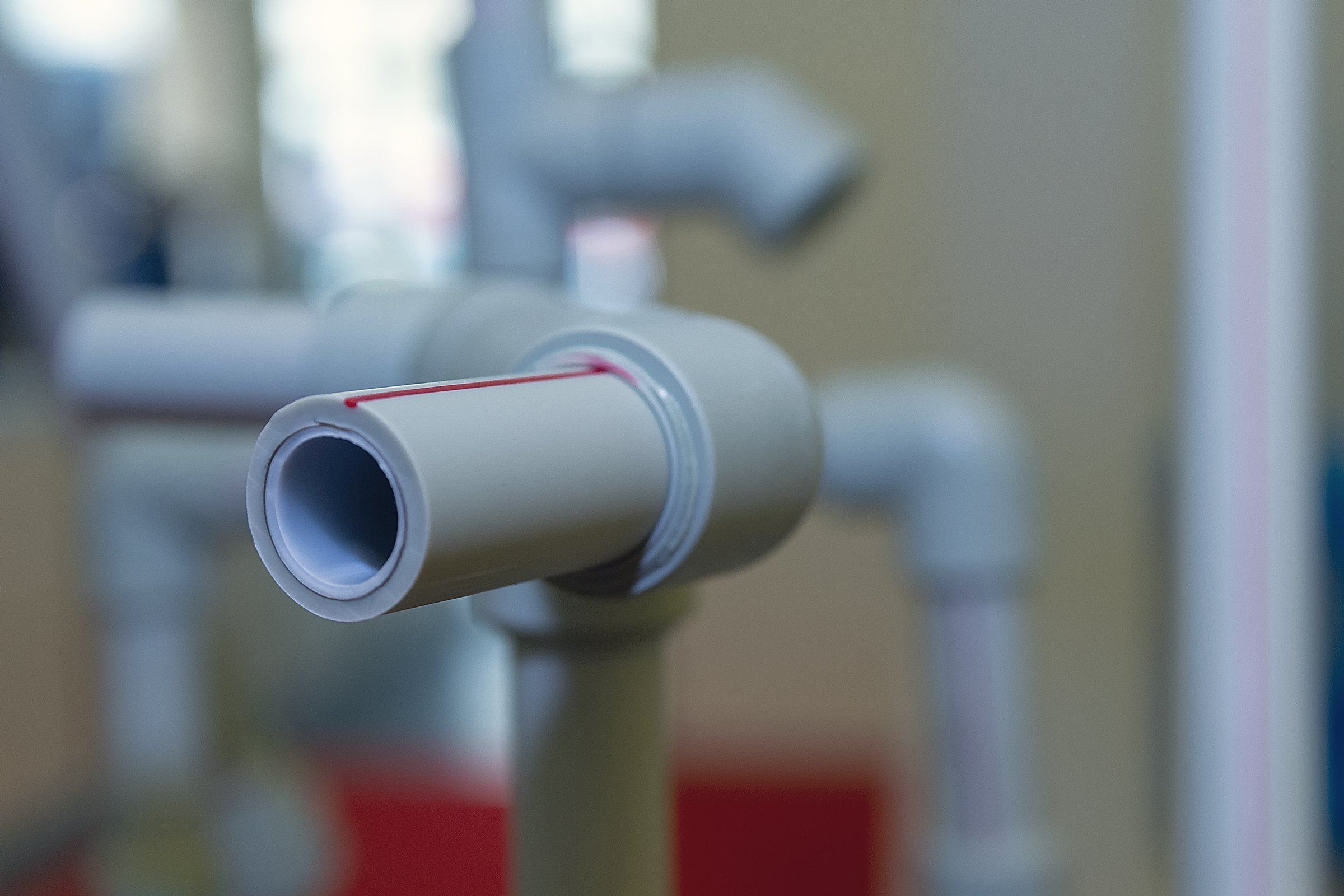 Polypropylene conductor pipe in section close-up. Industry