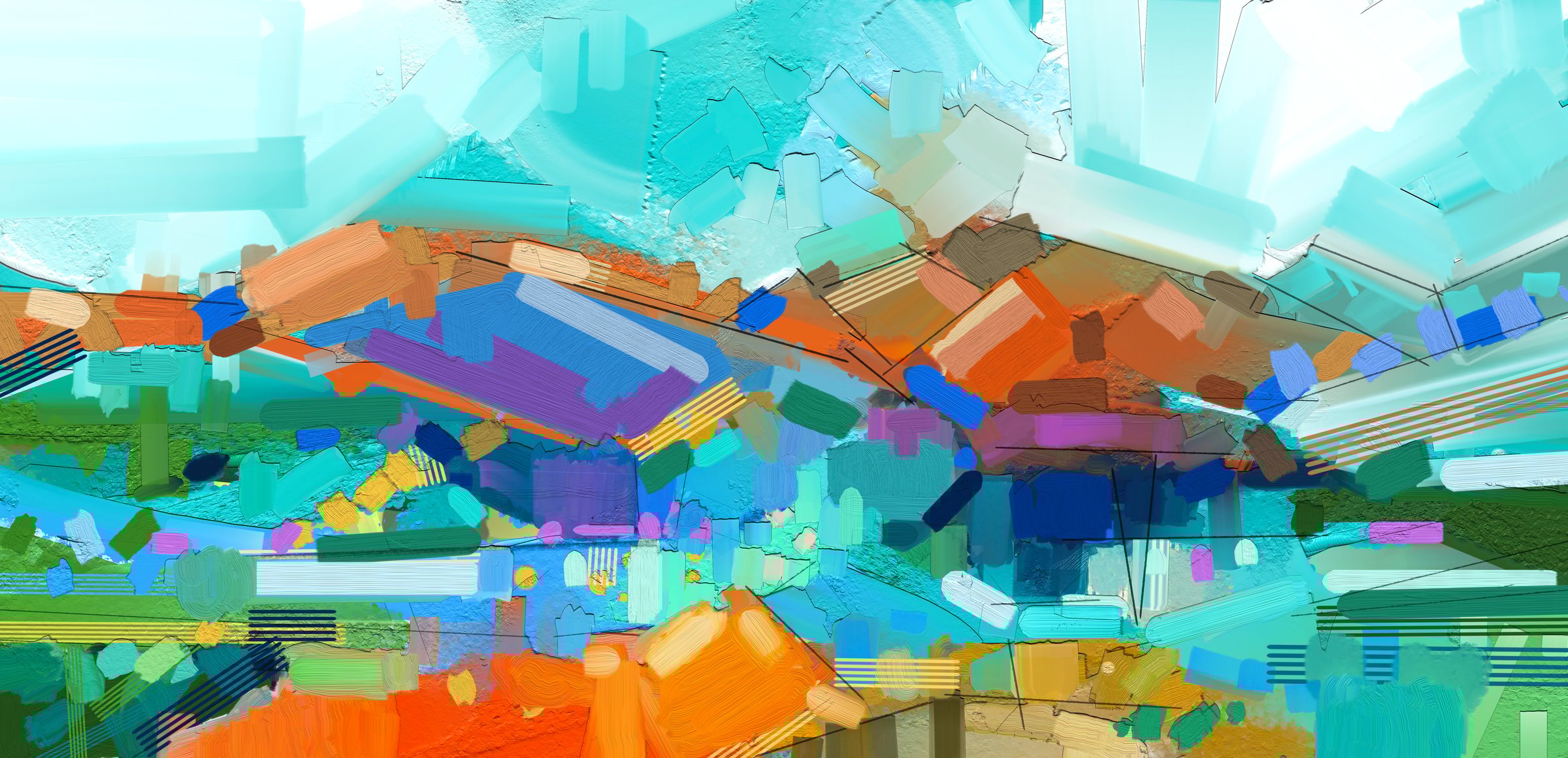 Abstract colorful oil painting and grunge texture on canvas. Semi abstract image of nature, landscape paintings background. Modern abstract art oil paintings. Contemporary art for wallpaper background