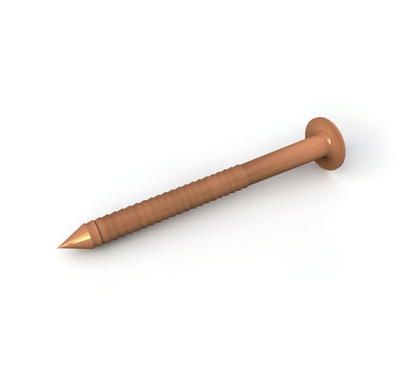 3D rendered image of a copper-colored screw with a flat head and sharp point, displayed against a plain white background.