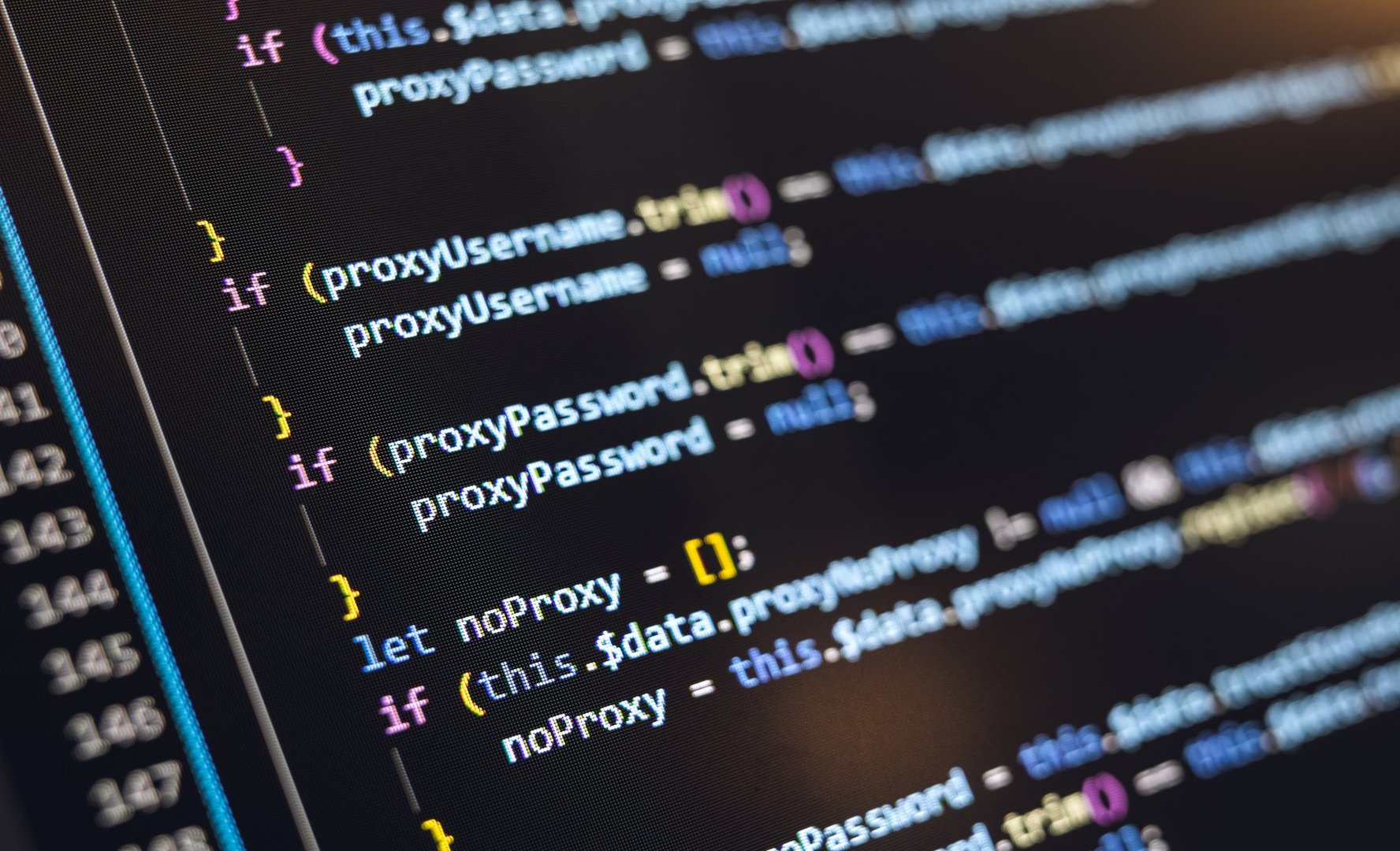 Close-up of screen showing software code