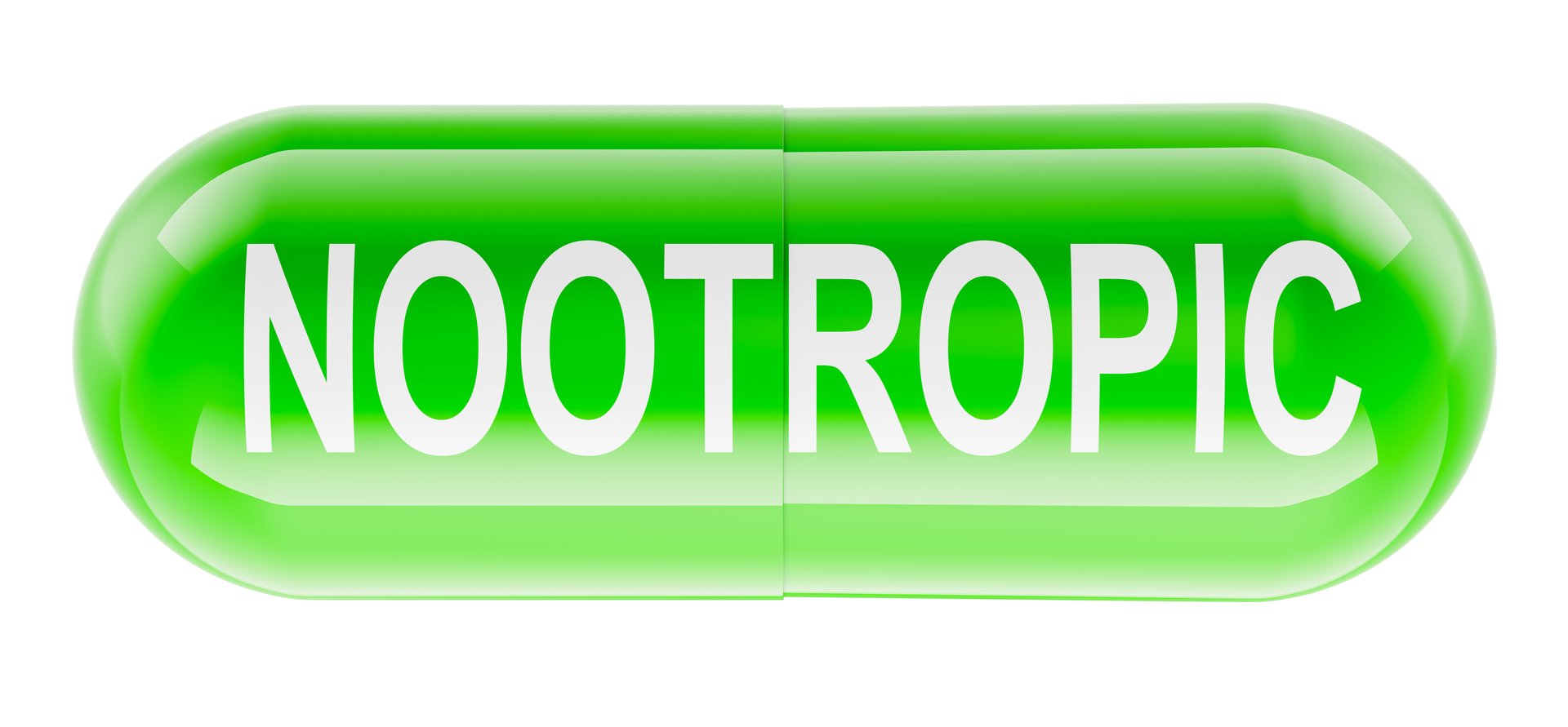 Nootropic, green capsule. 3D rendering isolated on white background