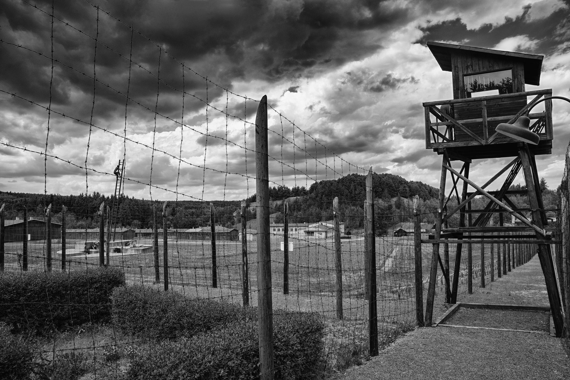 Lazany, Czech republic - June 3, 2017. Concentration camp Vojna is a outdoor musem near Pribram, Czech Republic, where used to be detained prisoners of State in the communist era of the country (1948-1989).