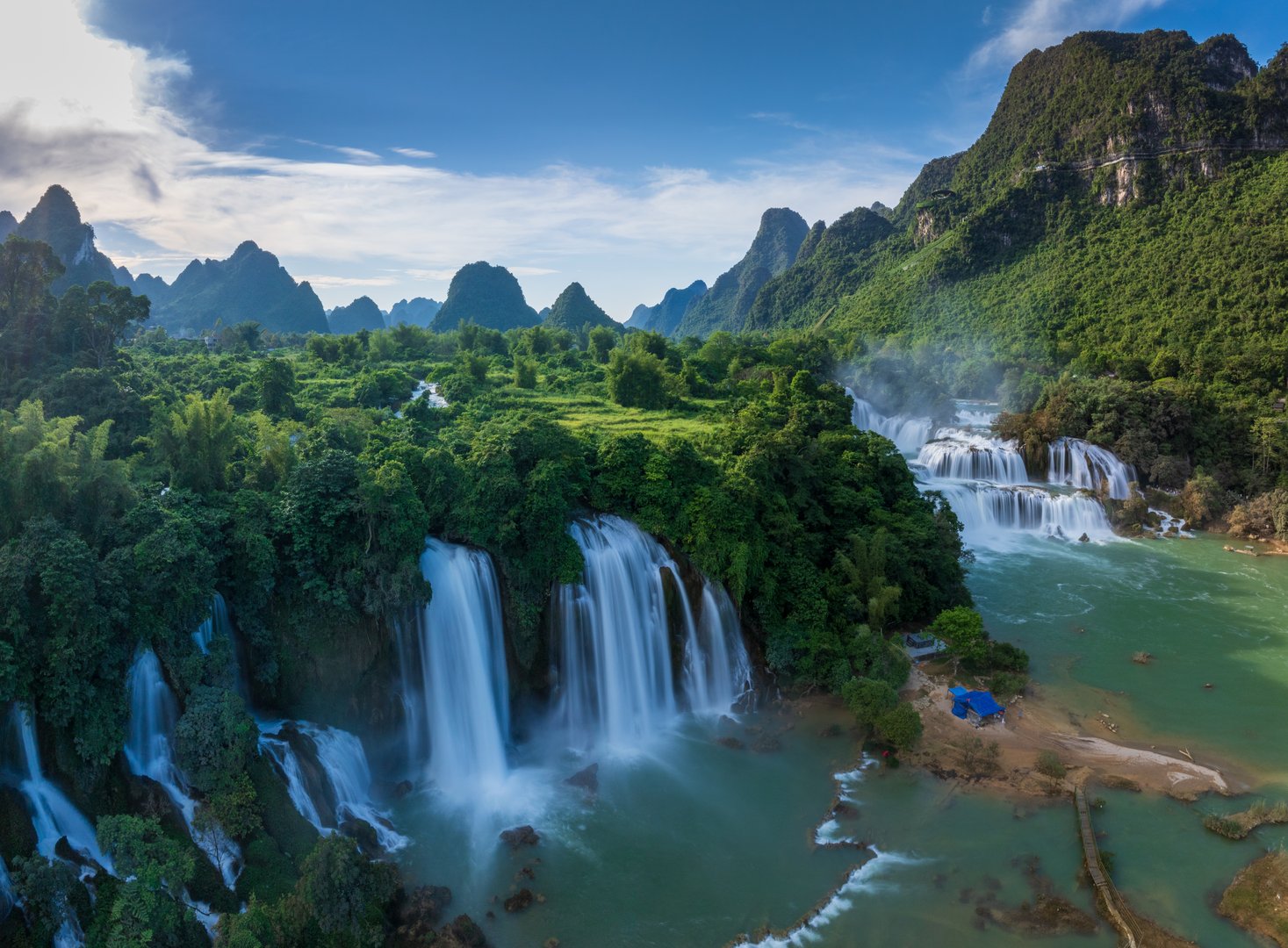 Aerial view of Ban Gioc Detian waterfall, Vietnam China border.