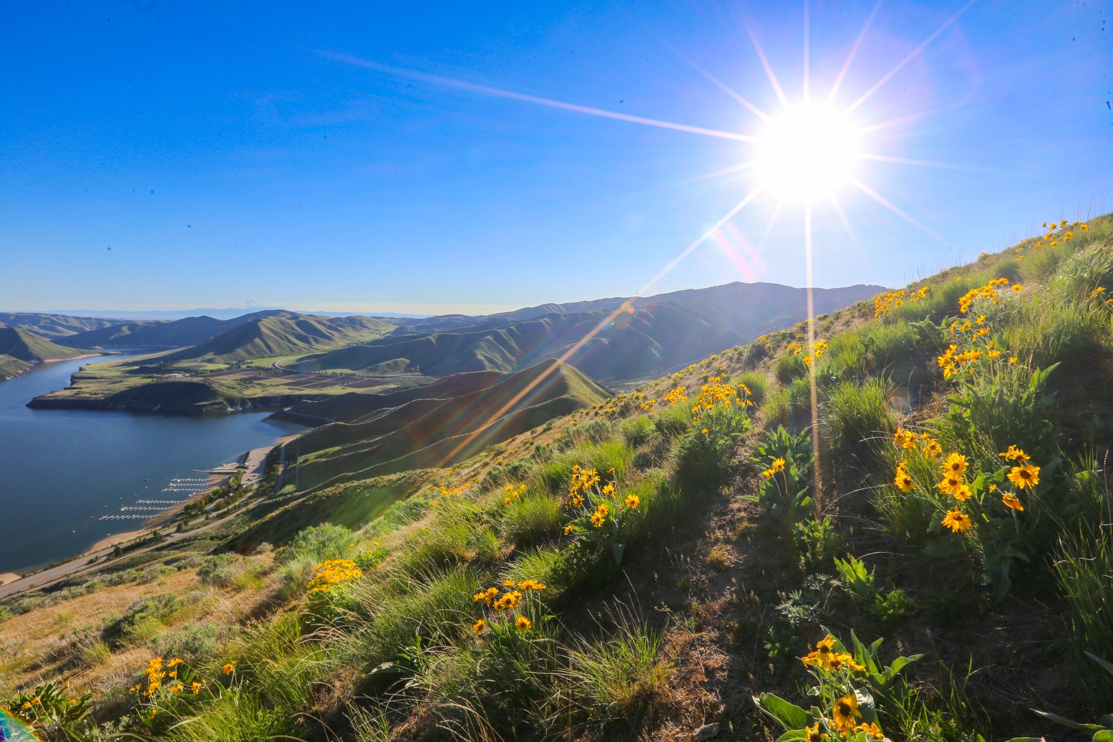 Views of hiking trail in springtime in the mountains just outside of Boise, Idaho