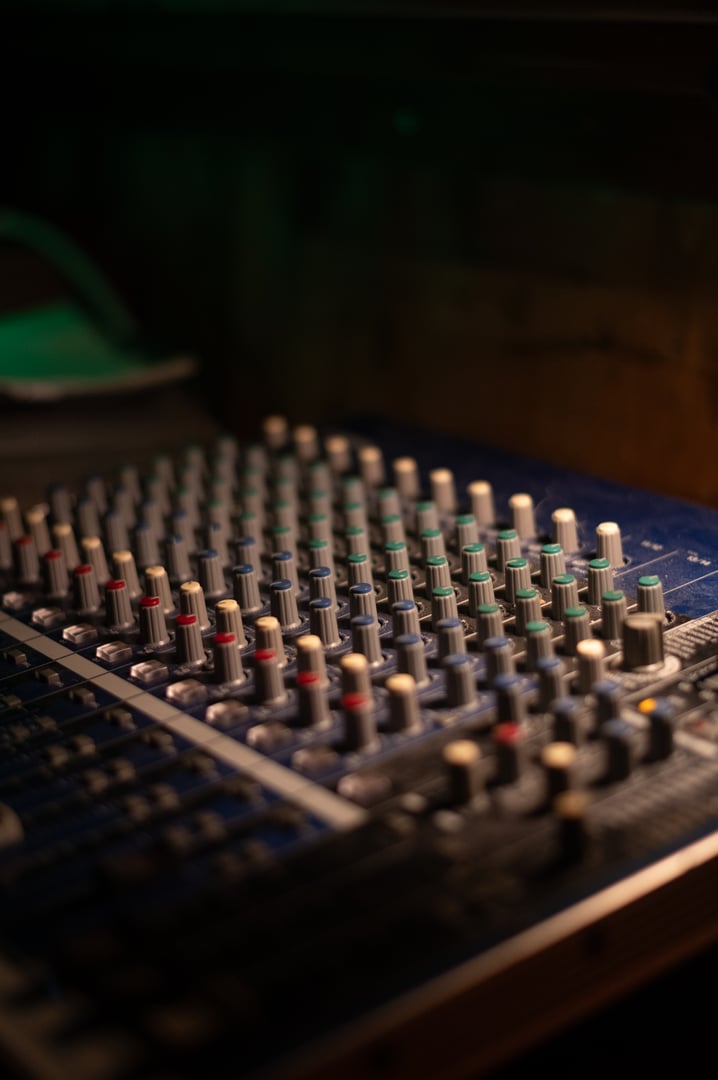 Old mixing console. Sound engineer's workplace in night club