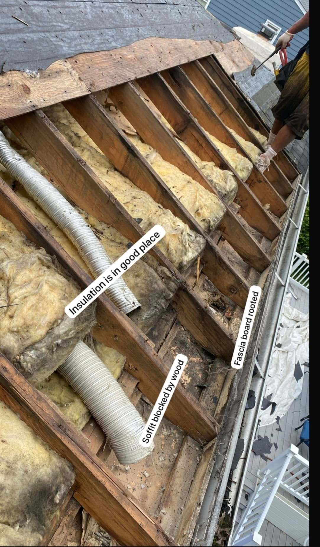 Roof repair work in progress