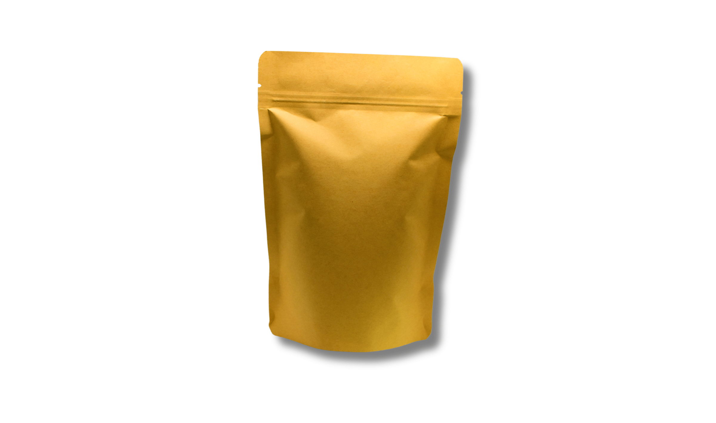Brown paper stand-up pouch with a zip-lock seal on a white background.