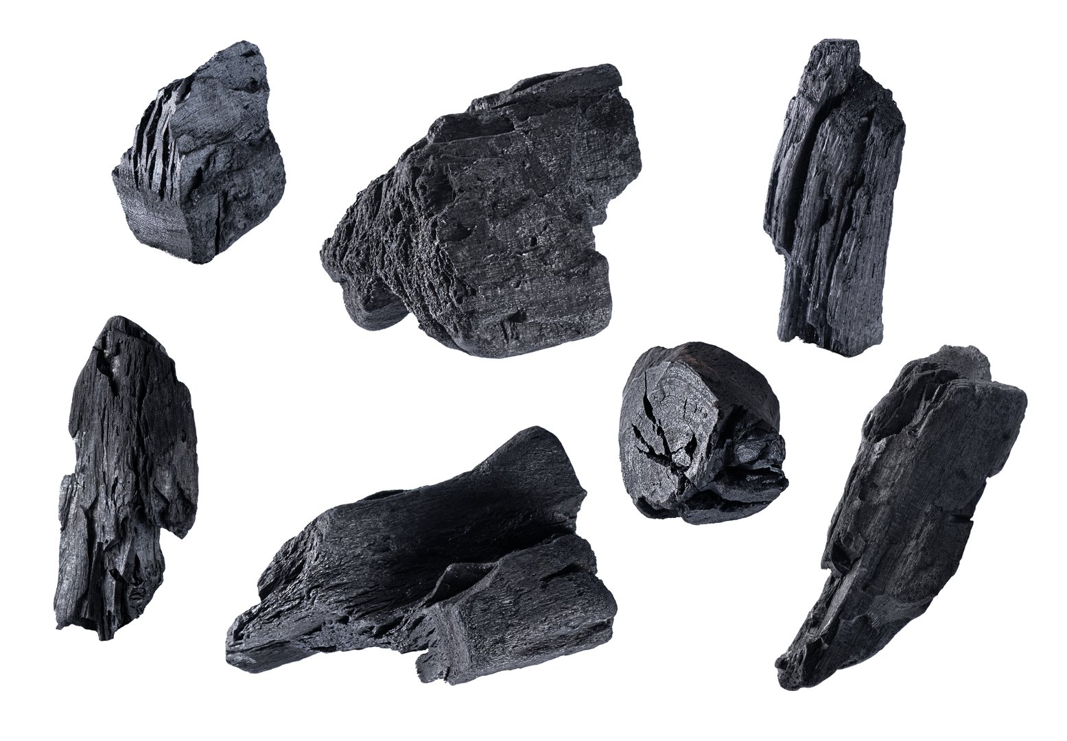 Natural organic wooden charcoal pieces