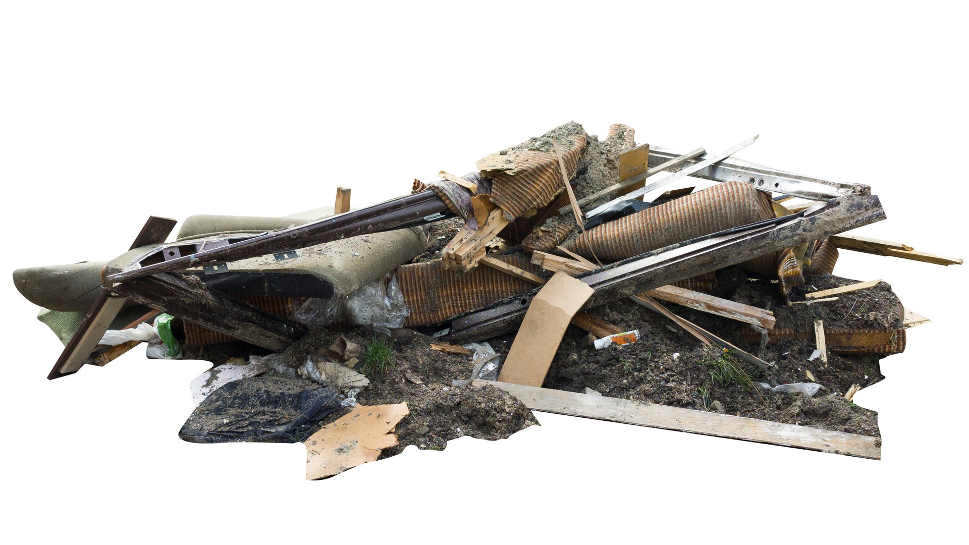 Construction garbage boards on white background isolation