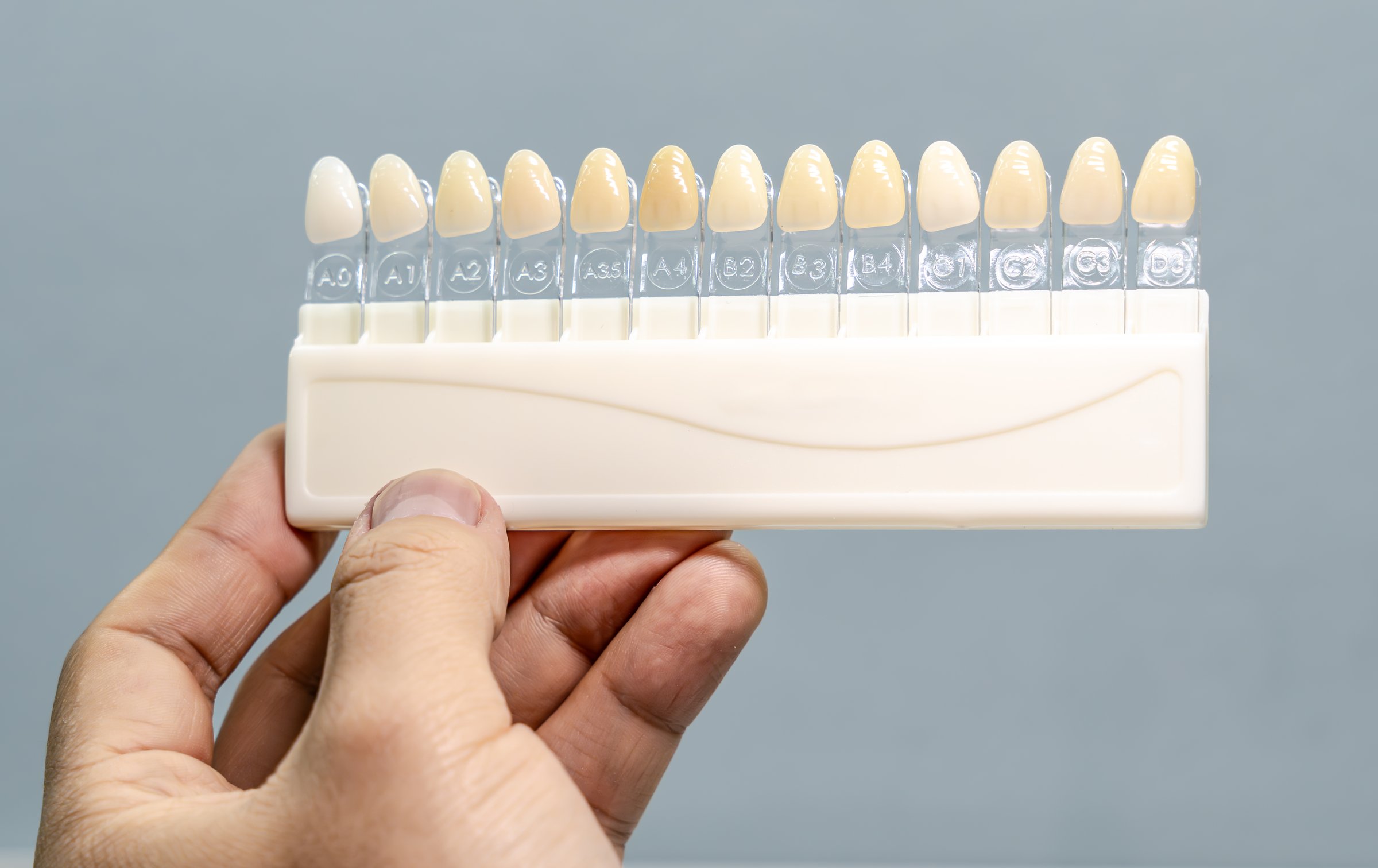 Dental shade guides displaying various tooth colors