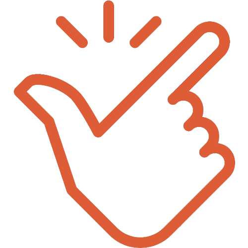 Orange hand icon snapping fingers with motion lines, indicating a quick action or idea.