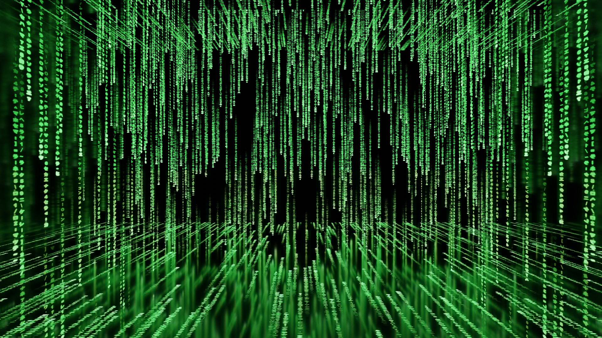 Matrix code, digital rain background, The falling green characters in verical lines on computer screen. Virtual reality concept. 3d render
