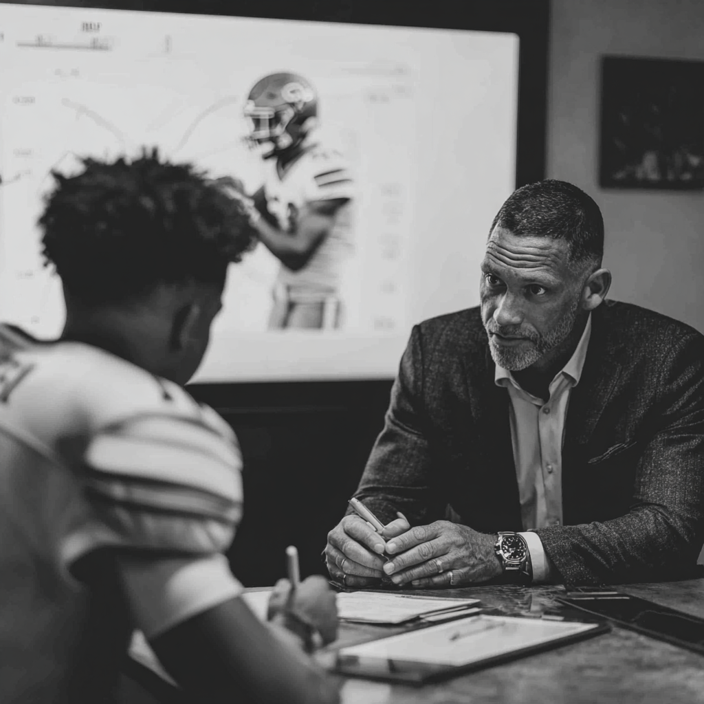 Professional service providers meeting with athlete