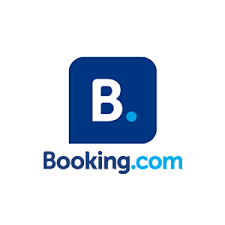 Booking.com logo with a blue "B" icon above the text "Booking.com" in blue and light blue letters.
