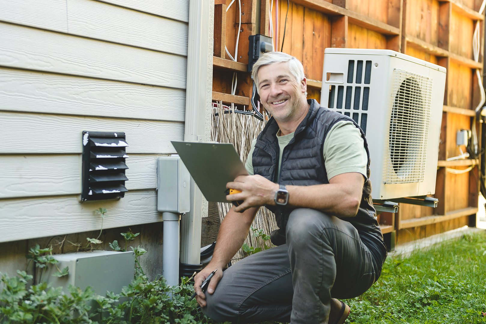 Inspector or engineer checking the dryer evacuation structure and house